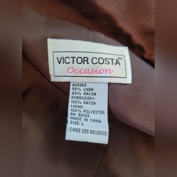 Victor Costa Women's Linen Blend Floral Embroidered Brown Blaze L - Picture 7 of 12